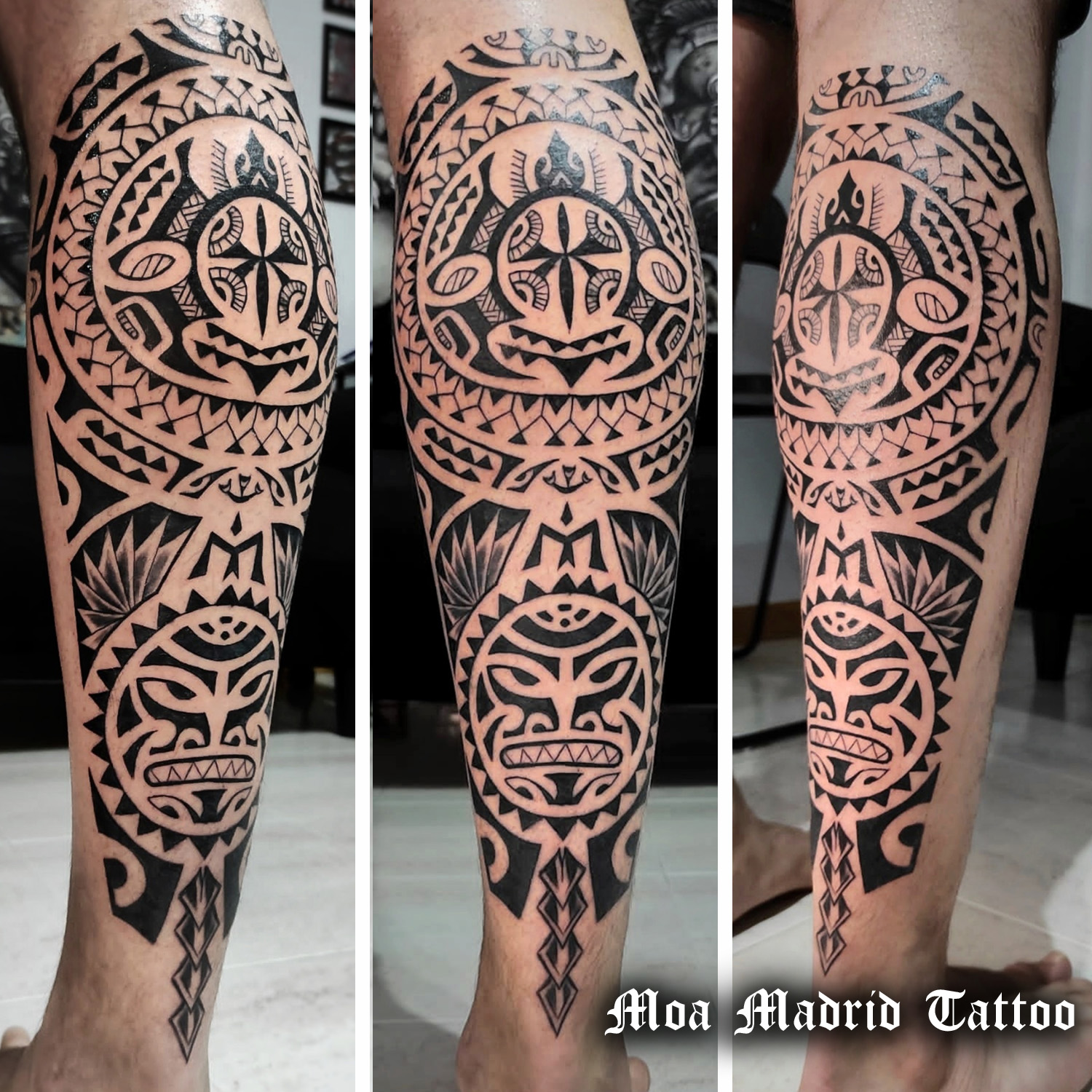 Tatuaje maorí en la pierna